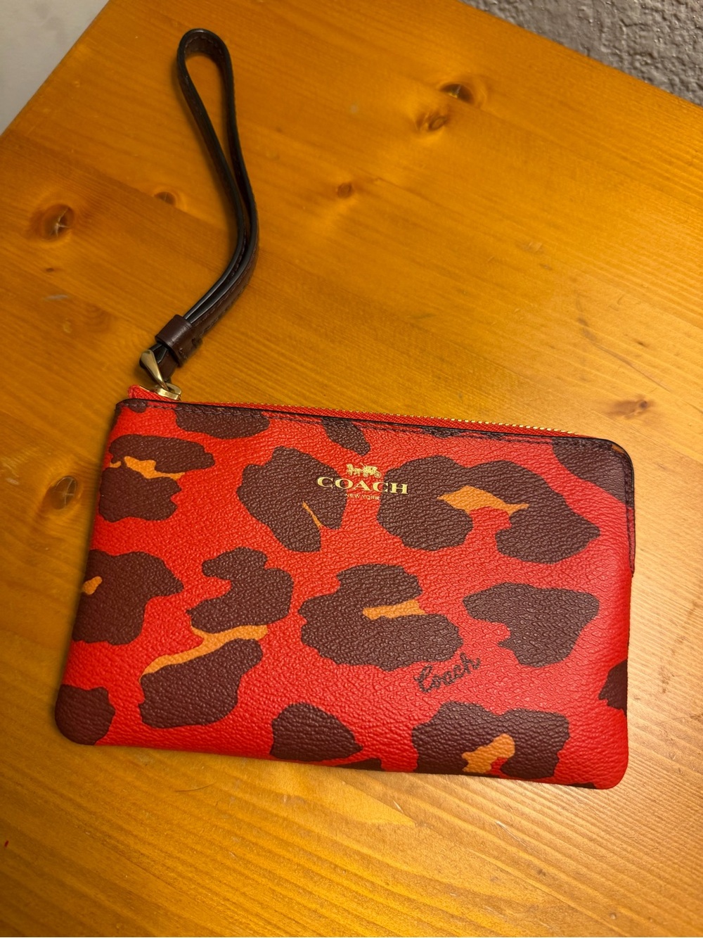 Coach Red Leopard Print Wristlet Pouch